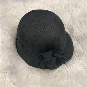 Black Gatsby Linen Hat Floral Detail